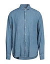 Brooksfield Man Shirt Slate Blue Size 17 Linen