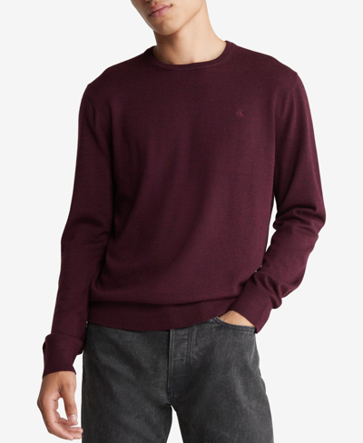 Calvin Klein Men's Extra Fine Merino Wool Blend Sweater In Tawny Port Heather