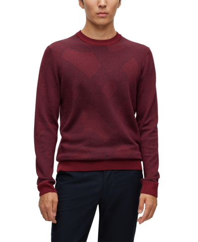 Hugo Boss Boss By  Men's Two-tone Monogram Sweater In Dark Red