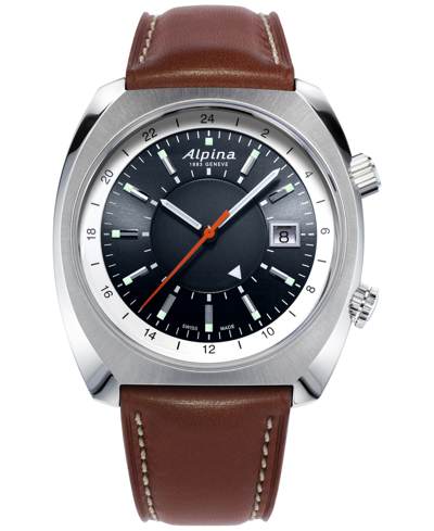 Alpina Men's Swiss Automatic Startimer Pilot Heritage Brown Leather Strap Watch 42mm