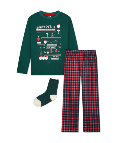 Max & Olivia Kids' Little Boys 2 Pack Pajama Set With Socks, 3 Pieces In Green