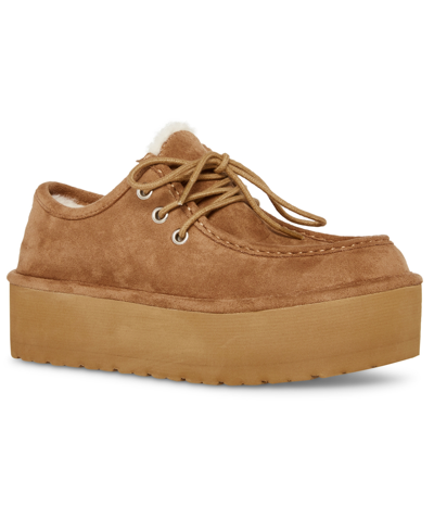 Madden Girl Eager Cozy Lace-up Platform Moccasin Loafers In Tan