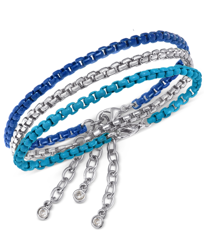 On 34th 3-pc. Set Color-coated Link Bracelets, Created For Macy's In Blue