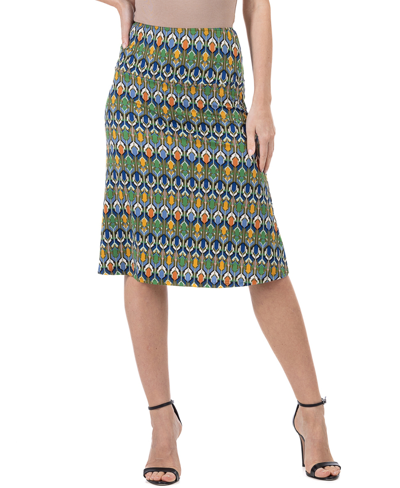 24seven Comfort Apparel Women's Elastic Waist Knee Length Skirt In Green Multi