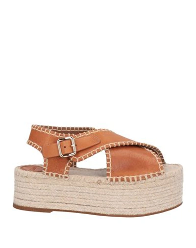 Chloé Woman Espadrilles Tan Size 11 Soft Leather In Brown