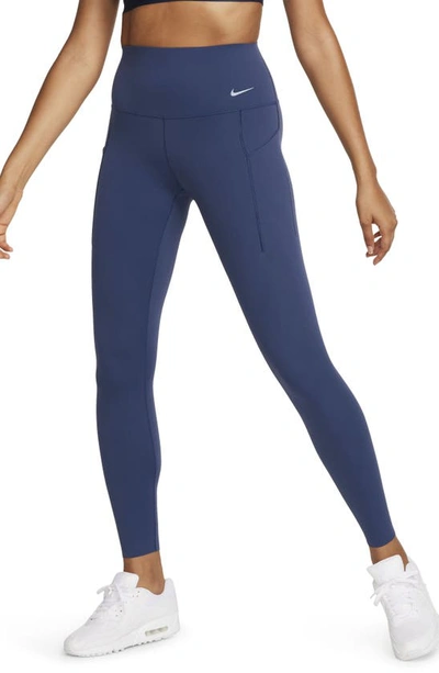 Nike Women's Universa Medium-support High-waisted Full-length Leggings With Pockets In Midnight Navy/ Black