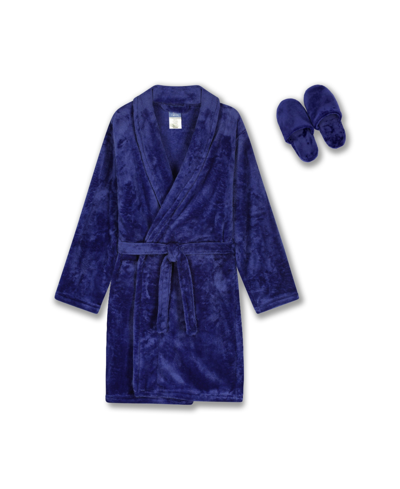 Max & Olivia Kids' Little Boys Robe And Slipper, 2 Piece Set In Navy