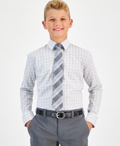 Kenneth Cole Reaction Kids' Big Boys Classic Fit Dress Shirt In Gray,white