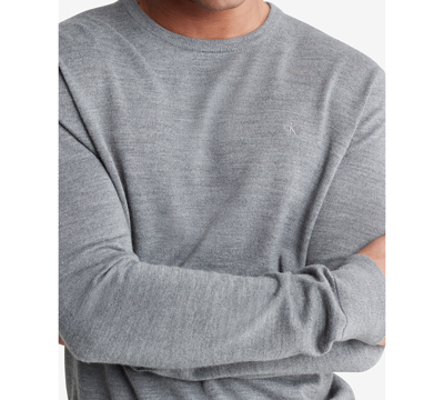 Calvin Klein Men's Extra Fine Merino Wool Blend Sweater In Medium Grey