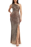 DRESS THE POPULATION SARIAH SEQUIN ONE-SHOULDER GOWN