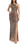 Dress The Population Womens Full Length Sequined Evening Dress In Bronze Multi
