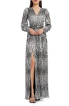 Dress The Population Cia Metallic Long Sleeve Dress In Black-silver