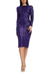 DRESS THE POPULATION EMERY SEQUIN LONG SLEEVE BODY-CON DRESS