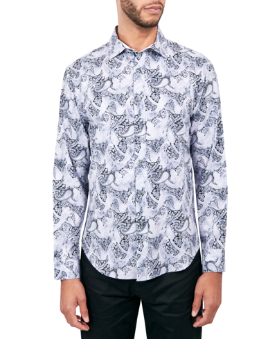 Society Of Threads Men's Regular Fit Non-iron Perfromance Stretch Flocked Paisley Button-down Shirt In Grey