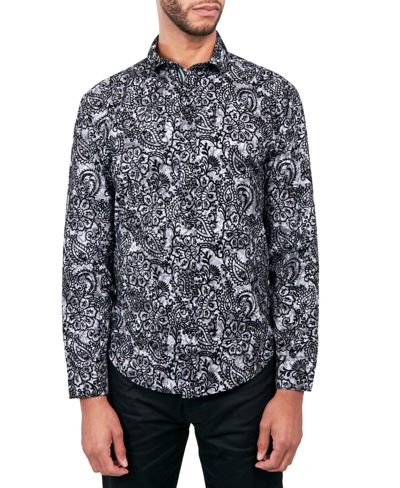 SOCIETY OF THREADS MEN'S REGULAR FIT NON-IRON PERFROMANCE STRETCH FLOCKED PAISLEY BUTTON-DOWN SHIRT