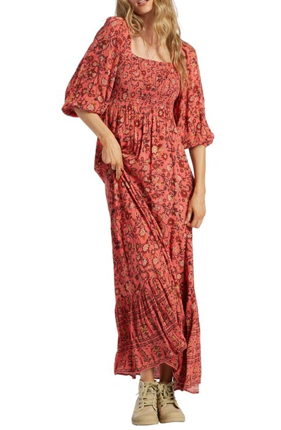 Billabong Full Bloom Smocked Maxi Dress In Hibiscus