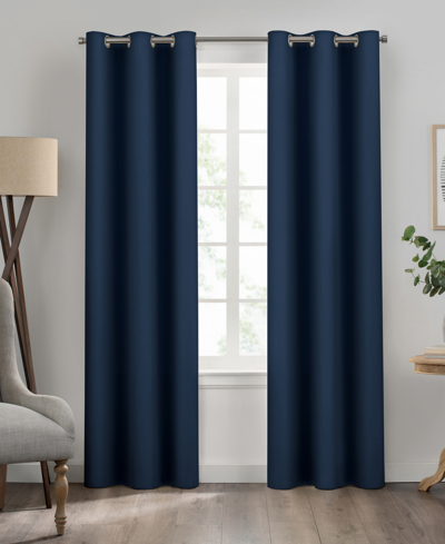 Eclipse Kendall Grommet Solid Textured Thermaback Blackout Curtain Panel, 63" X 42" In Denim