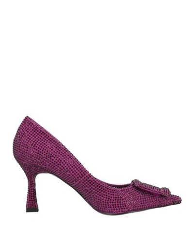 Bibi Lou Woman Pumps Purple Size 10 Soft Leather In Purple