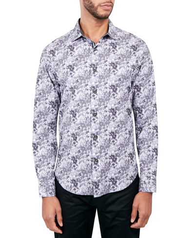 Society Of Threads Men's Regular-fit Non-iron Performance Stretch Abstract Floral Button-down Shirt In Grey