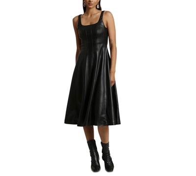 Avec Les Filles Women's Seamed Faux-leather Swing Dress In Black