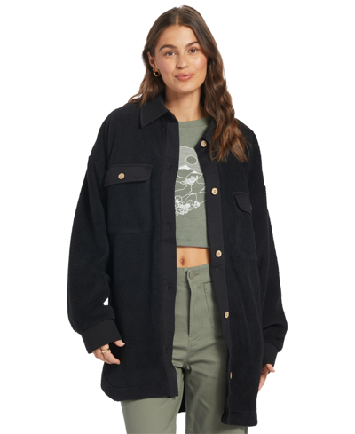 Roxy Switch Up High Pile Fleece Shacket In Anthracite