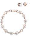 GIVENCHY SILVER-TONE 2-PC. SET STONE & CRYSTAL LINK BRACELET & CRYSTAL STUD EARRINGS