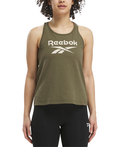 Reebok Women's Identity Logo Racerback Jersey Tank Top In Army Green