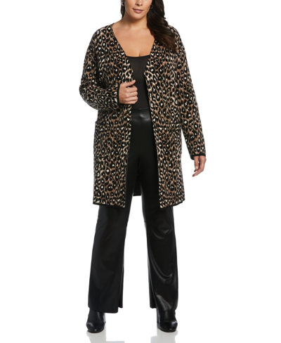 Ella Rafaella Plus Size Animal Jacquard Pattern Sweater Coatigan In Black
