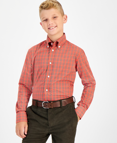 Brooks Brothers Kids' B By  Big Boys Classic Fit Long Sleeve Dress Shirt In Red,green