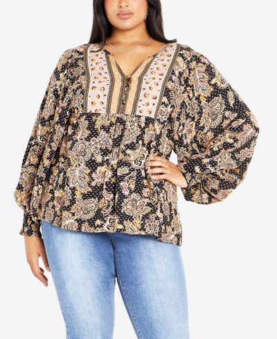 Avenue Plus Size Amahle Cuff Sleeve Blouse In Foreverbrd