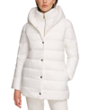Calvin Klein Women's Bibbed Hooded Puffer Coat, Created For Macy's In Eggshell