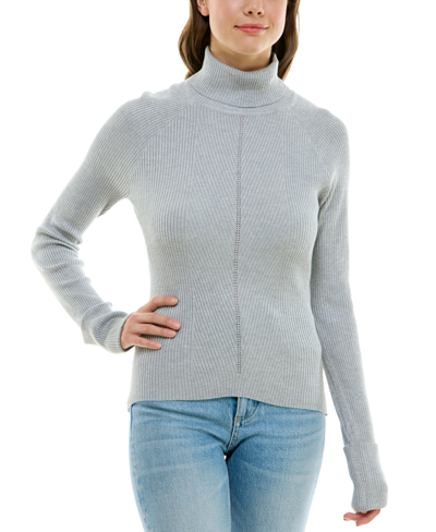 Crave Fame Juniors' Multi-rib Turtleneck Sweater In Light Grey Heather