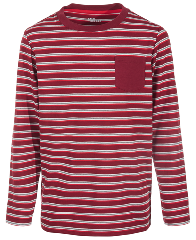 Epic Threads Kids' Big Boys Striped Long-sleeve Pocket T-shirt, Created For Macy's In Fiesta Red