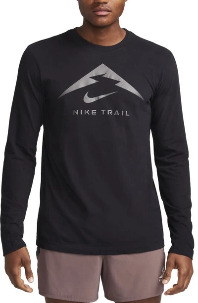 Nike Dri-fit Long Sleeve Trail Running Graphic T-shirt In Black