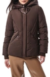 Bernardo Shiny Hood Heavyweight Puffer Jacket With Bib In Coffee Cake