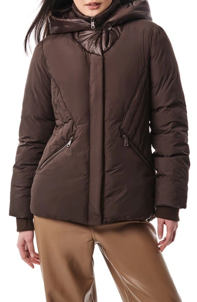 Bernardo Shiny Hood Heavyweight Puffer Jacket With Bib In Coffee Cake