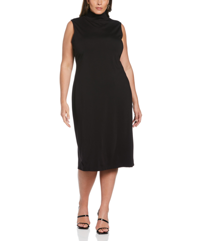 Ella Rafaella Plus Size Funnel Neck Sleeveless Dress In Black