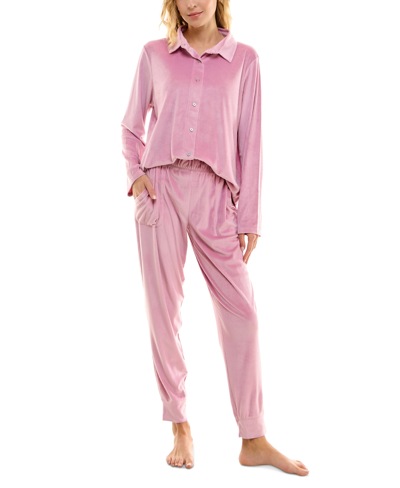 Roudelain Women's 2-pc. Ribbed Velour Jogger Pajamas Set In Mauve Orchid