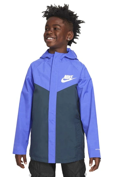 Nike Sportswear Windpuffer Big Kids' (boys') Storm-fit Loose Water-resistant Hip-length Hooded Jacket In Blue