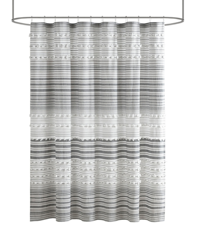 Urban Habitat Calum Cotton Yarn Dye Shower Curtain With Pom Poms, 70" X 72" In Gray