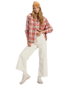 Billabong Best Time Oversize Plaid Cotton Flannel Shirt In Hibiscus
