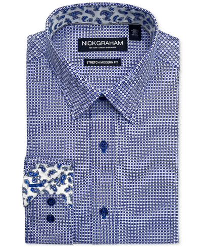 Nick Graham Men's Modern-fit Dot Diamonds Shirt In Blue
