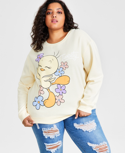 Love Tribe Trendy Plus Size Tweety Crewneck Sweatshirt In Vanilla Custard
