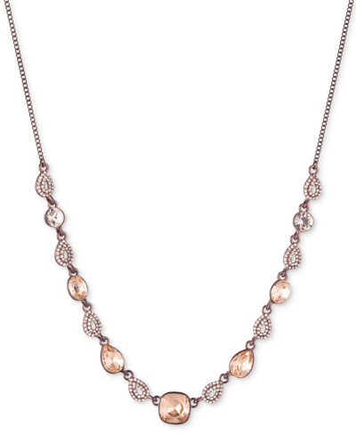 Givenchy Brown Gold-tone Silk Cushion-cut Frontal Necklace, 16" + 3" Extender In Dark Pink