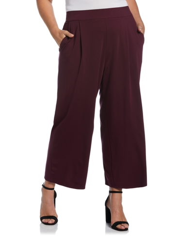 Ella Rafaella Plus Size Ponte Knit Pull-on Crop Pants In Winetasting