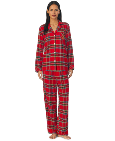 Lauren Ralph Lauren Women's 2-pc. Long-sleeve Notched-collar Pajamas Set In Red Plaid
