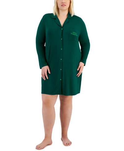 Jenni Plus Size Printed Notched-collar Sleepshirt, Created For Macy's In Sleep Happens