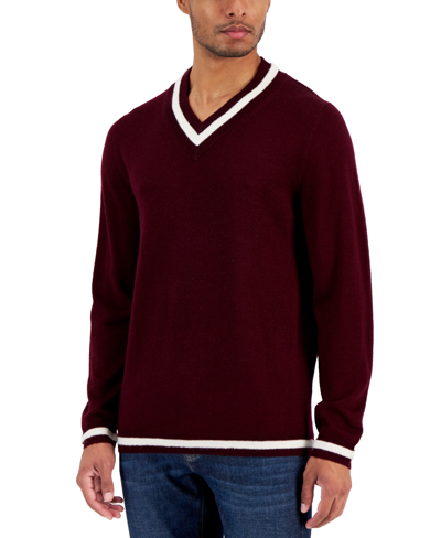 Club Room Men's V-neck Merino Cricket Sweater, Created For Macy's In Red Plum