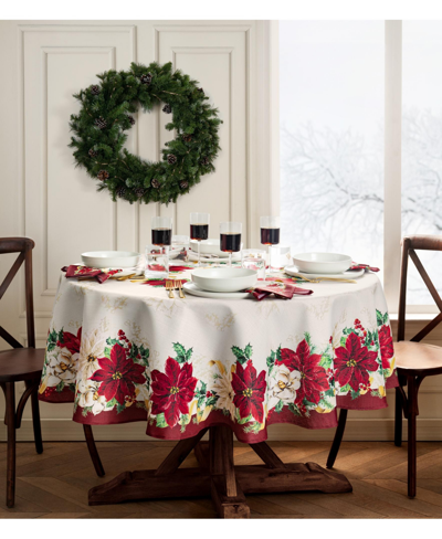 Elrene Poinsettia Garlands Engineered Tablecloth, 60" X 84" Oval In Multi