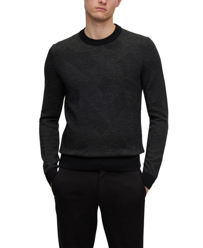 Hugo Boss Boss By  Men's Two-tone Monogram Jacquard Sweater In Black